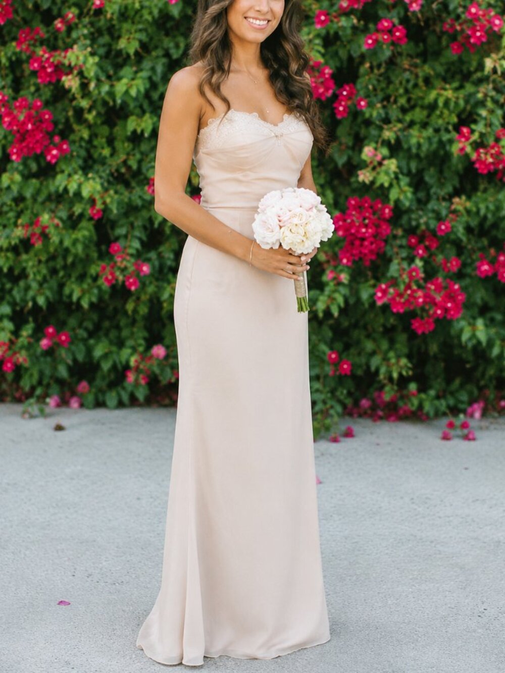 Jim Hjelm Occasions Blush Lace Strapless Bridesmaid Gown Size 4
